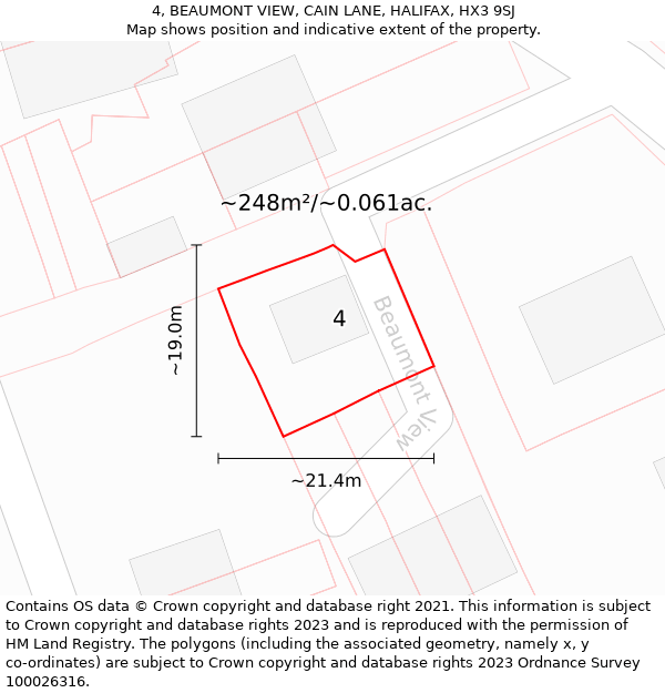 4, BEAUMONT VIEW, CAIN LANE, HALIFAX, HX3 9SJ: Plot and title map