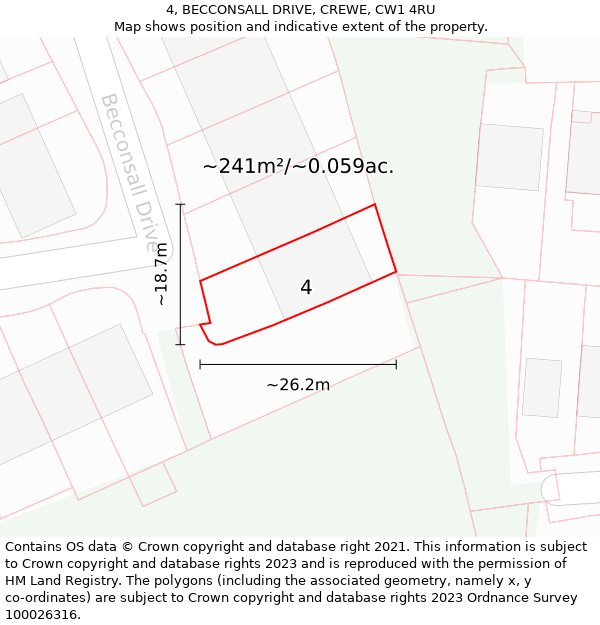 4, BECCONSALL DRIVE, CREWE, CW1 4RU: Plot and title map