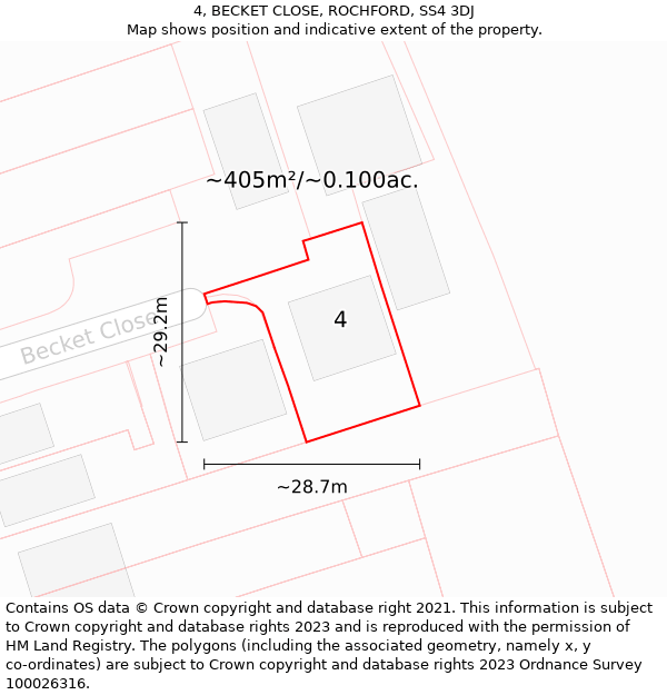 4, BECKET CLOSE, ROCHFORD, SS4 3DJ: Plot and title map