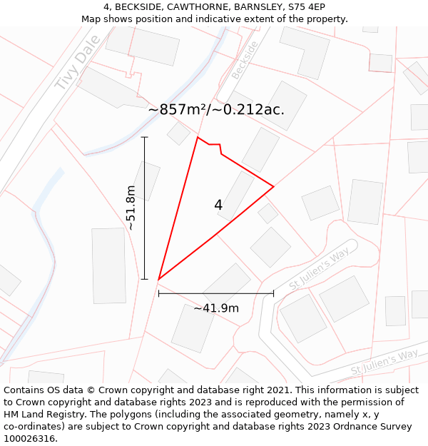 4, BECKSIDE, CAWTHORNE, BARNSLEY, S75 4EP: Plot and title map