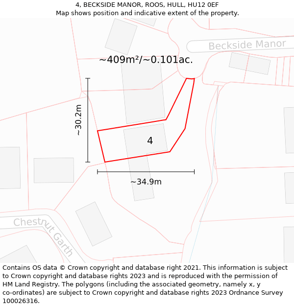 4, BECKSIDE MANOR, ROOS, HULL, HU12 0EF: Plot and title map