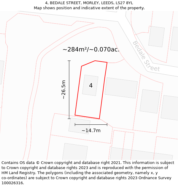 4, BEDALE STREET, MORLEY, LEEDS, LS27 8YL: Plot and title map