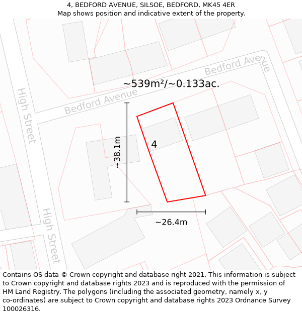 4, BEDFORD AVENUE, SILSOE, BEDFORD, MK45 4ER: Plot and title map