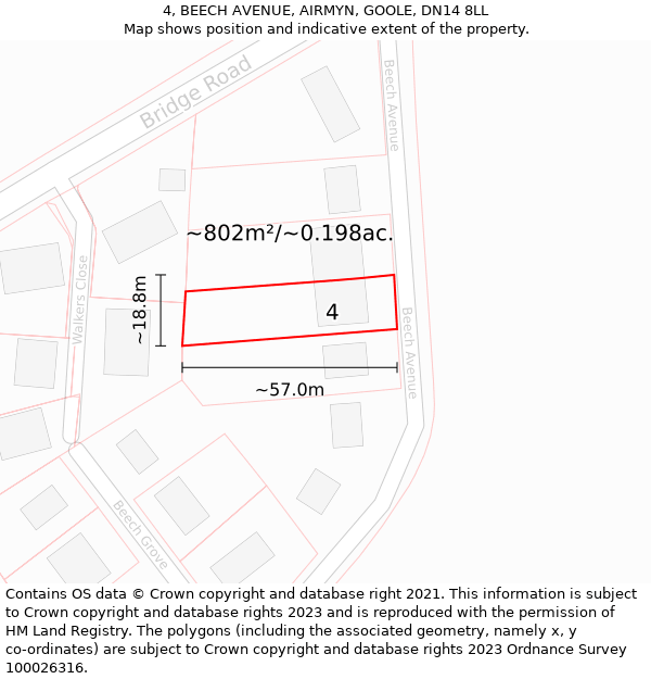 4, BEECH AVENUE, AIRMYN, GOOLE, DN14 8LL: Plot and title map