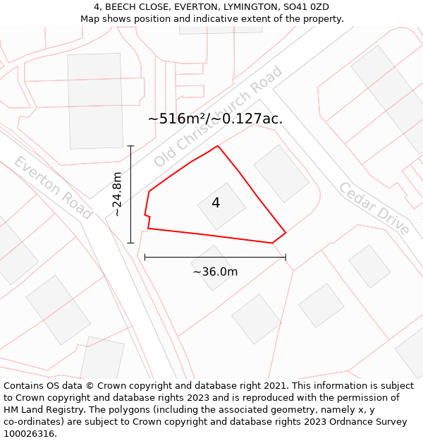 4, BEECH CLOSE, EVERTON, LYMINGTON, SO41 0ZD: Plot and title map