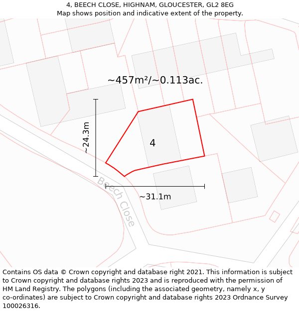 4, BEECH CLOSE, HIGHNAM, GLOUCESTER, GL2 8EG: Plot and title map