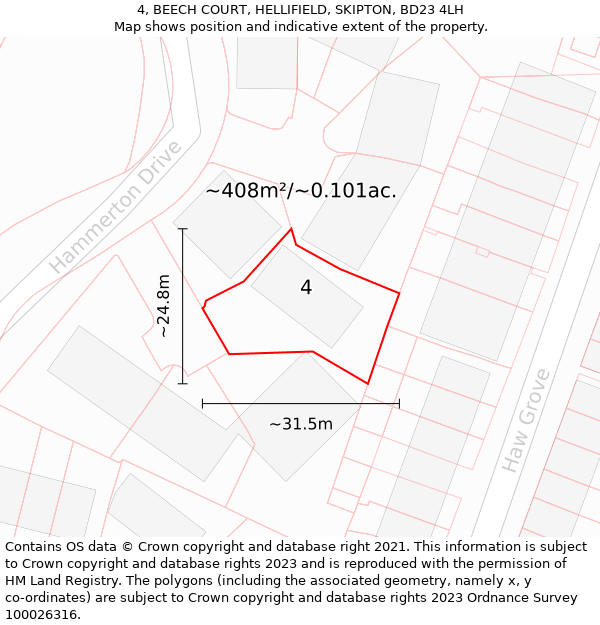 4, BEECH COURT, HELLIFIELD, SKIPTON, BD23 4LH: Plot and title map