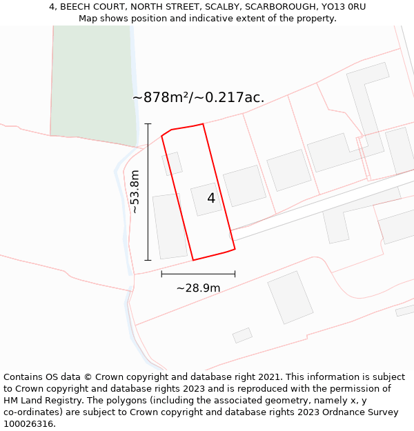 4, BEECH COURT, NORTH STREET, SCALBY, SCARBOROUGH, YO13 0RU: Plot and title map