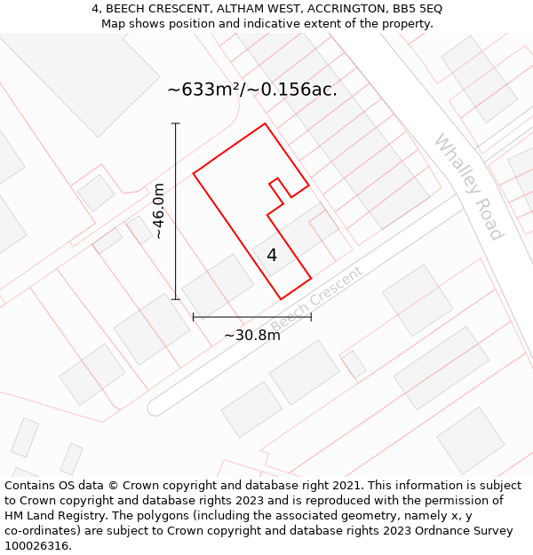 4, BEECH CRESCENT, ALTHAM WEST, ACCRINGTON, BB5 5EQ: Plot and title map