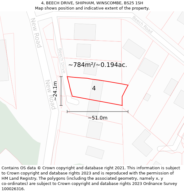 4, BEECH DRIVE, SHIPHAM, WINSCOMBE, BS25 1SH: Plot and title map