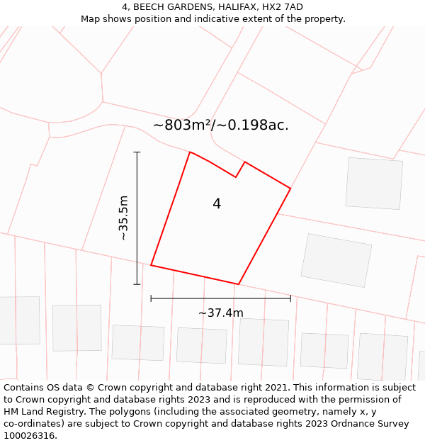 4, BEECH GARDENS, HALIFAX, HX2 7AD: Plot and title map