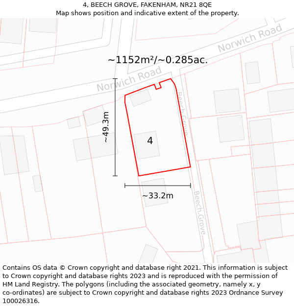 4, BEECH GROVE, FAKENHAM, NR21 8QE: Plot and title map