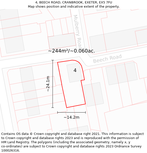 4, BEECH ROAD, CRANBROOK, EXETER, EX5 7FU: Plot and title map