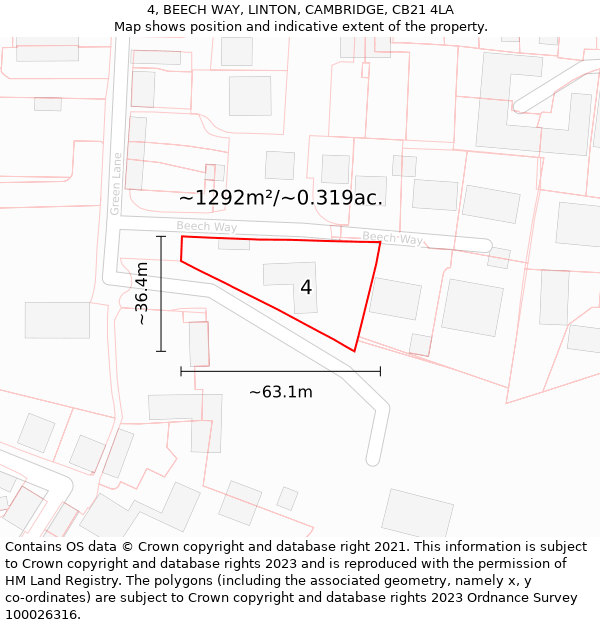 4, BEECH WAY, LINTON, CAMBRIDGE, CB21 4LA: Plot and title map