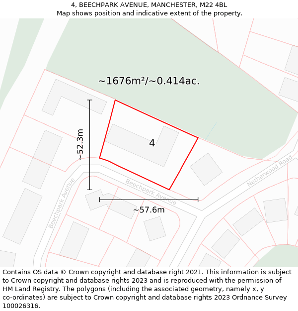 4, BEECHPARK AVENUE, MANCHESTER, M22 4BL: Plot and title map