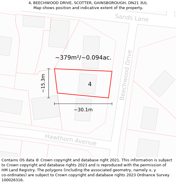 4, BEECHWOOD DRIVE, SCOTTER, GAINSBOROUGH, DN21 3UL: Plot and title map