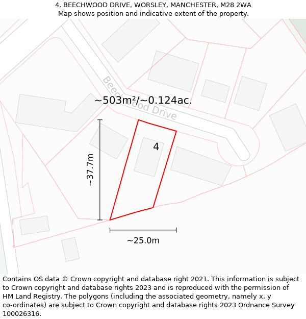 4, BEECHWOOD DRIVE, WORSLEY, MANCHESTER, M28 2WA: Plot and title map