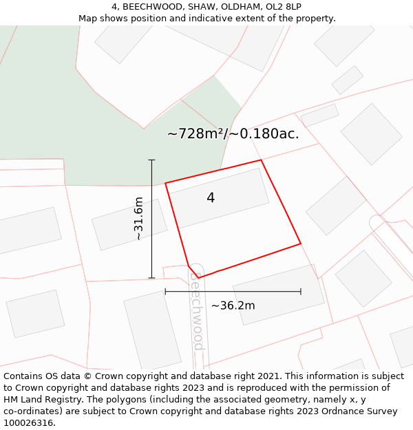 4, BEECHWOOD, SHAW, OLDHAM, OL2 8LP: Plot and title map