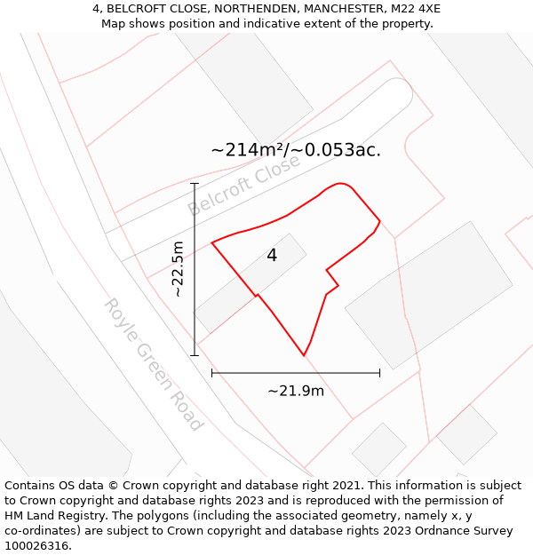 4, BELCROFT CLOSE, NORTHENDEN, MANCHESTER, M22 4XE: Plot and title map