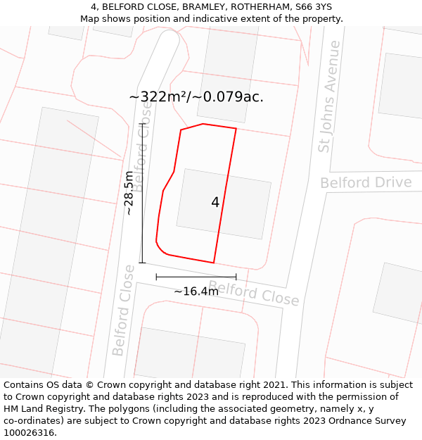 4, BELFORD CLOSE, BRAMLEY, ROTHERHAM, S66 3YS: Plot and title map