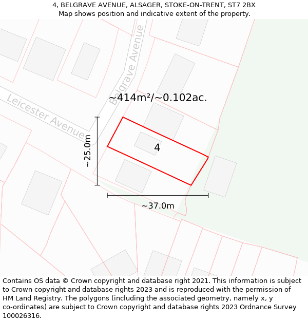 4, BELGRAVE AVENUE, ALSAGER, STOKE-ON-TRENT, ST7 2BX: Plot and title map