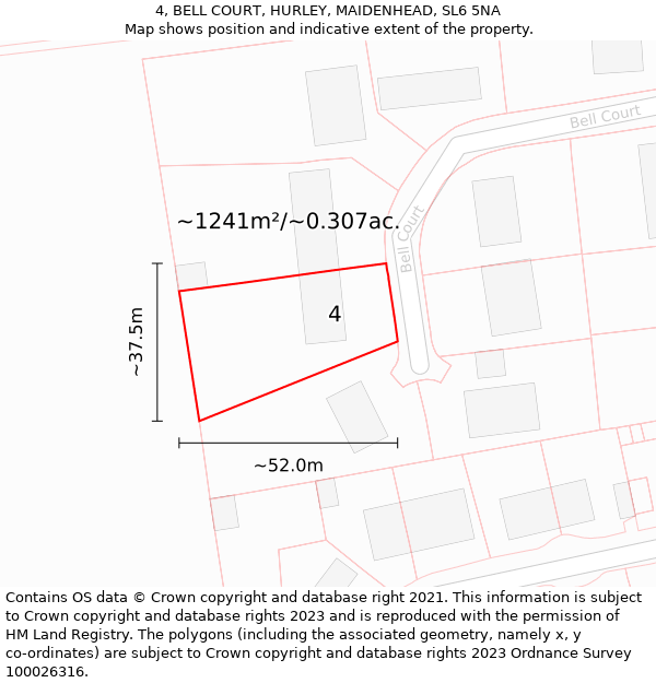 4, BELL COURT, HURLEY, MAIDENHEAD, SL6 5NA: Plot and title map