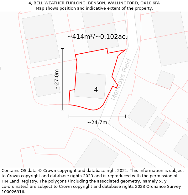 4, BELL WEATHER FURLONG, BENSON, WALLINGFORD, OX10 6FA: Plot and title map