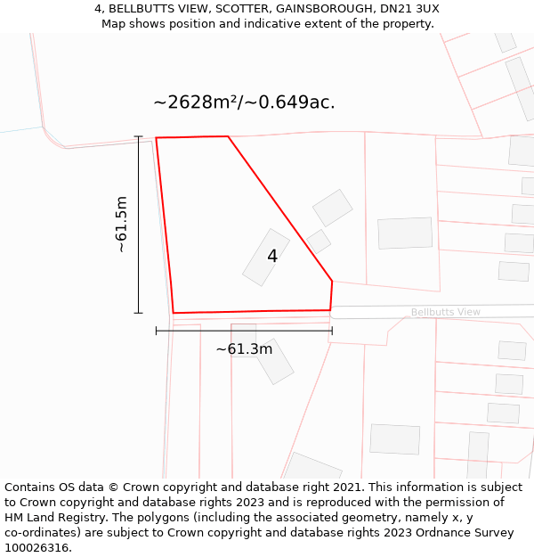 4, BELLBUTTS VIEW, SCOTTER, GAINSBOROUGH, DN21 3UX: Plot and title map