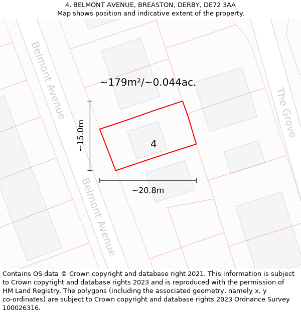 4, BELMONT AVENUE, BREASTON, DERBY, DE72 3AA: Plot and title map