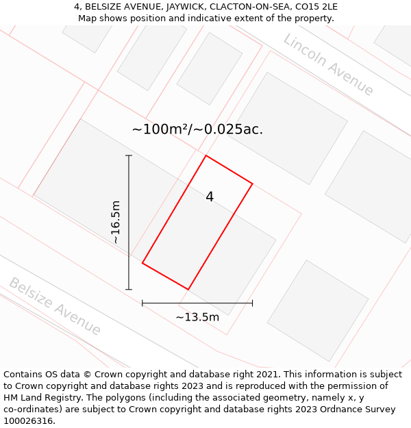 4, BELSIZE AVENUE, JAYWICK, CLACTON-ON-SEA, CO15 2LE: Plot and title map