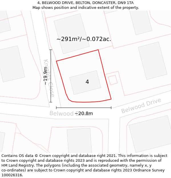 4, BELWOOD DRIVE, BELTON, DONCASTER, DN9 1TA: Plot and title map