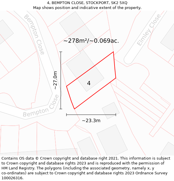 4, BEMPTON CLOSE, STOCKPORT, SK2 5XQ: Plot and title map