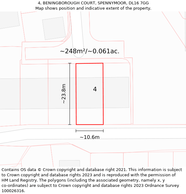 4, BENINGBOROUGH COURT, SPENNYMOOR, DL16 7GG: Plot and title map