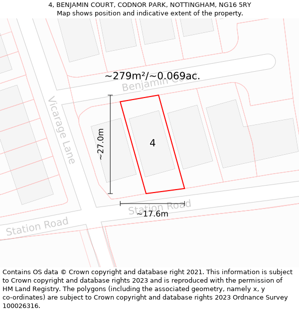 4, BENJAMIN COURT, CODNOR PARK, NOTTINGHAM, NG16 5RY: Plot and title map