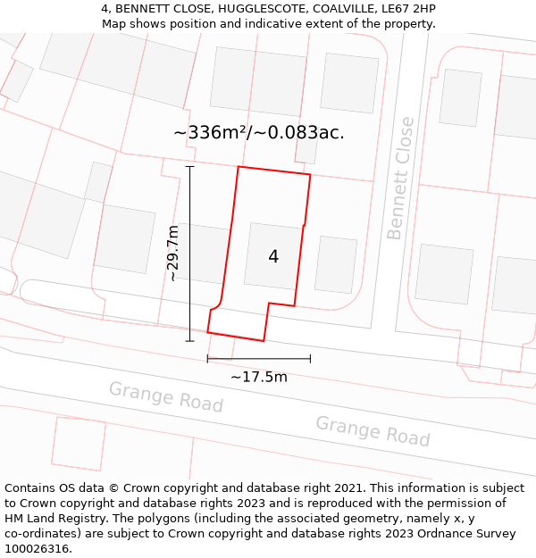 4, BENNETT CLOSE, HUGGLESCOTE, COALVILLE, LE67 2HP: Plot and title map