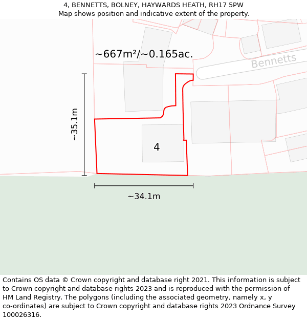 4, BENNETTS, BOLNEY, HAYWARDS HEATH, RH17 5PW: Plot and title map