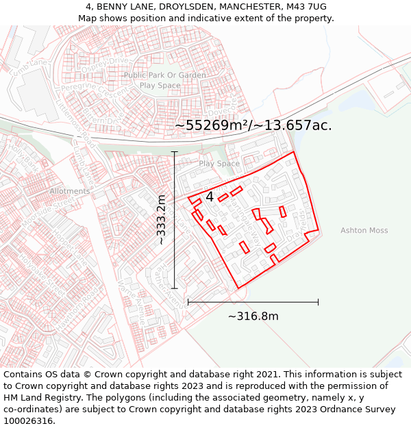 4, BENNY LANE, DROYLSDEN, MANCHESTER, M43 7UG: Plot and title map