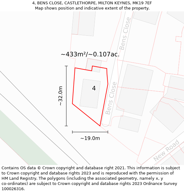 4, BENS CLOSE, CASTLETHORPE, MILTON KEYNES, MK19 7EF: Plot and title map