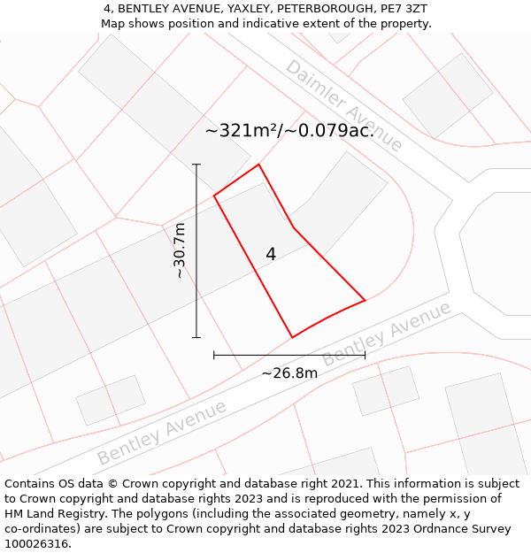 4, BENTLEY AVENUE, YAXLEY, PETERBOROUGH, PE7 3ZT: Plot and title map