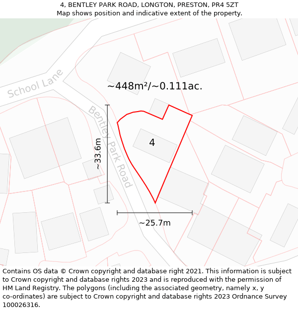 4, BENTLEY PARK ROAD, LONGTON, PRESTON, PR4 5ZT: Plot and title map