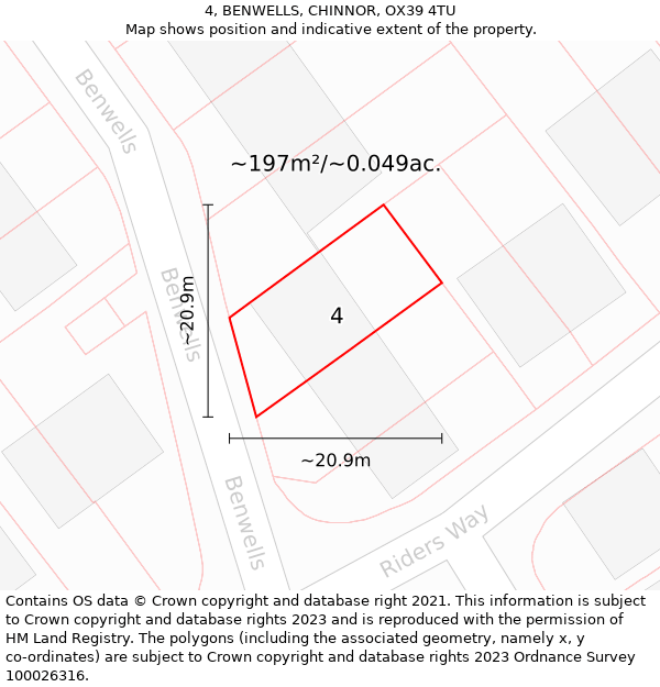 4, BENWELLS, CHINNOR, OX39 4TU: Plot and title map