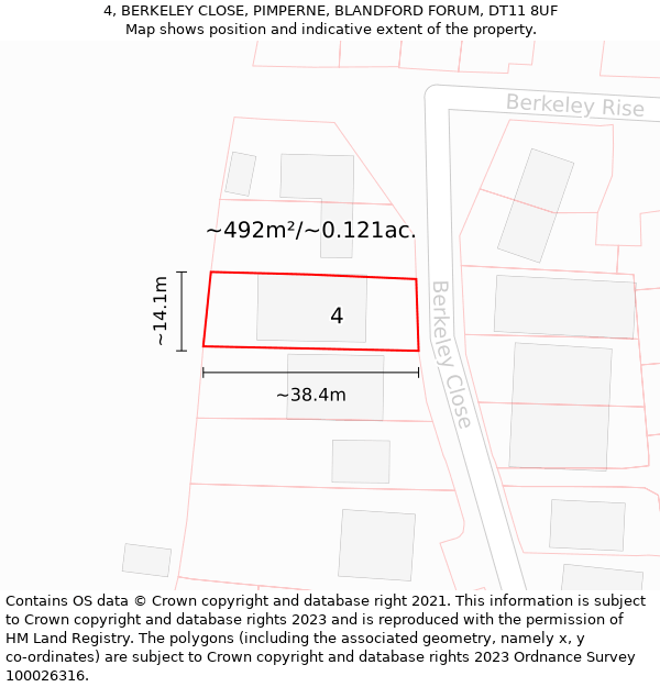 4, BERKELEY CLOSE, PIMPERNE, BLANDFORD FORUM, DT11 8UF: Plot and title map