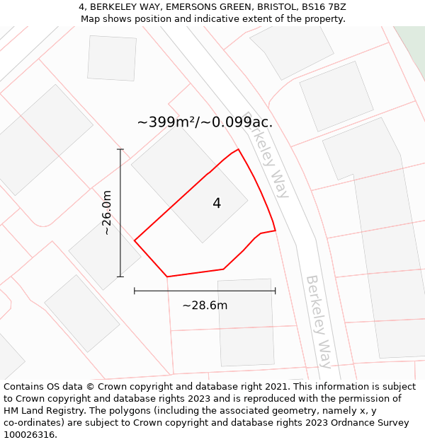 4, BERKELEY WAY, EMERSONS GREEN, BRISTOL, BS16 7BZ: Plot and title map