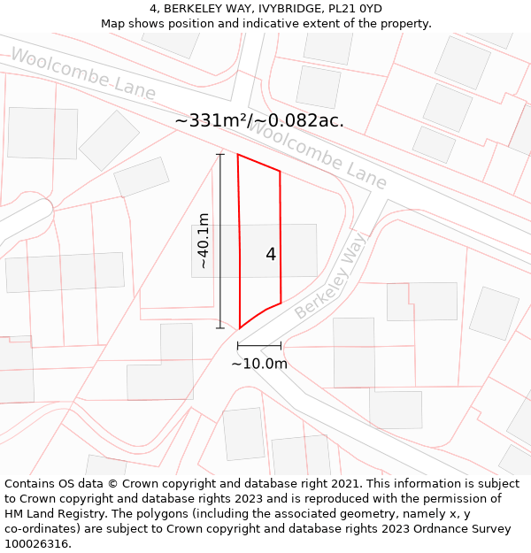 4, BERKELEY WAY, IVYBRIDGE, PL21 0YD: Plot and title map