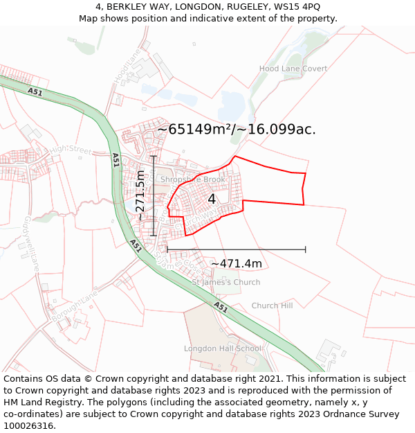 4, BERKLEY WAY, LONGDON, RUGELEY, WS15 4PQ: Plot and title map