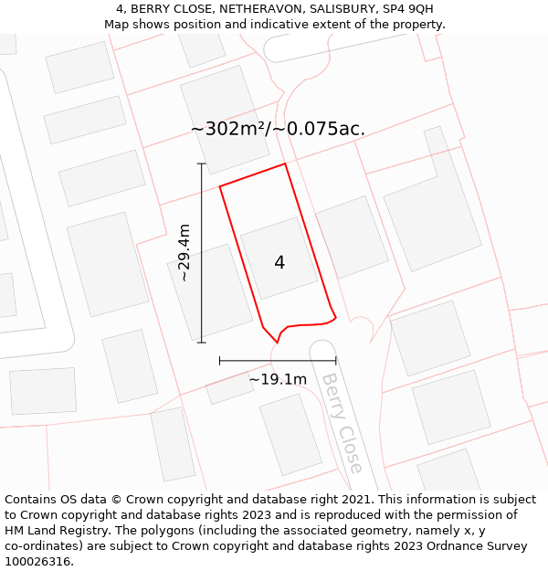 4, BERRY CLOSE, NETHERAVON, SALISBURY, SP4 9QH: Plot and title map