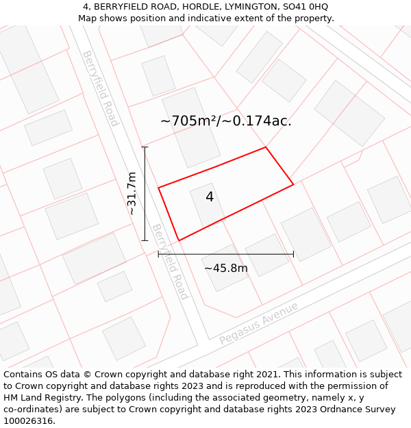 4, BERRYFIELD ROAD, HORDLE, LYMINGTON, SO41 0HQ: Plot and title map