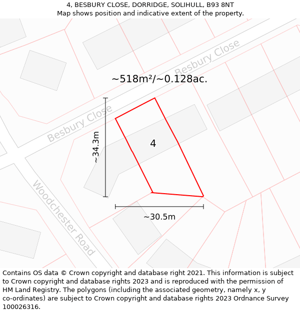 4, BESBURY CLOSE, DORRIDGE, SOLIHULL, B93 8NT: Plot and title map