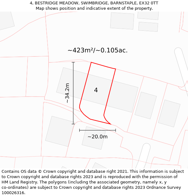 4, BESTRIDGE MEADOW, SWIMBRIDGE, BARNSTAPLE, EX32 0TT: Plot and title map