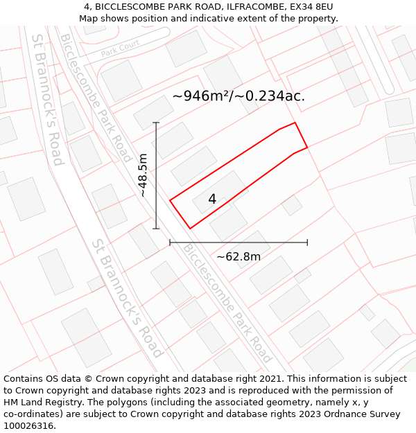 4, BICCLESCOMBE PARK ROAD, ILFRACOMBE, EX34 8EU: Plot and title map